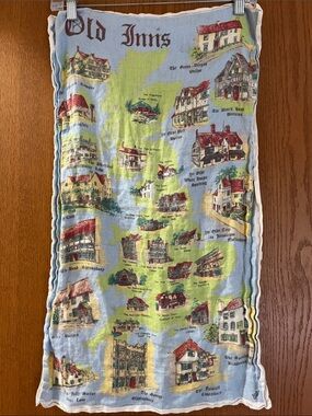 Vintage Ulster Weavers Linen Tea Towel “Old Inns” Made in Ireland - RARE